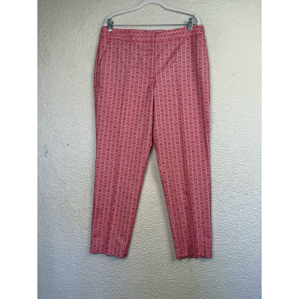 Talbots Heritage Pants Womens Size 12 Red Geometric Pattern Straight Leg Pocket